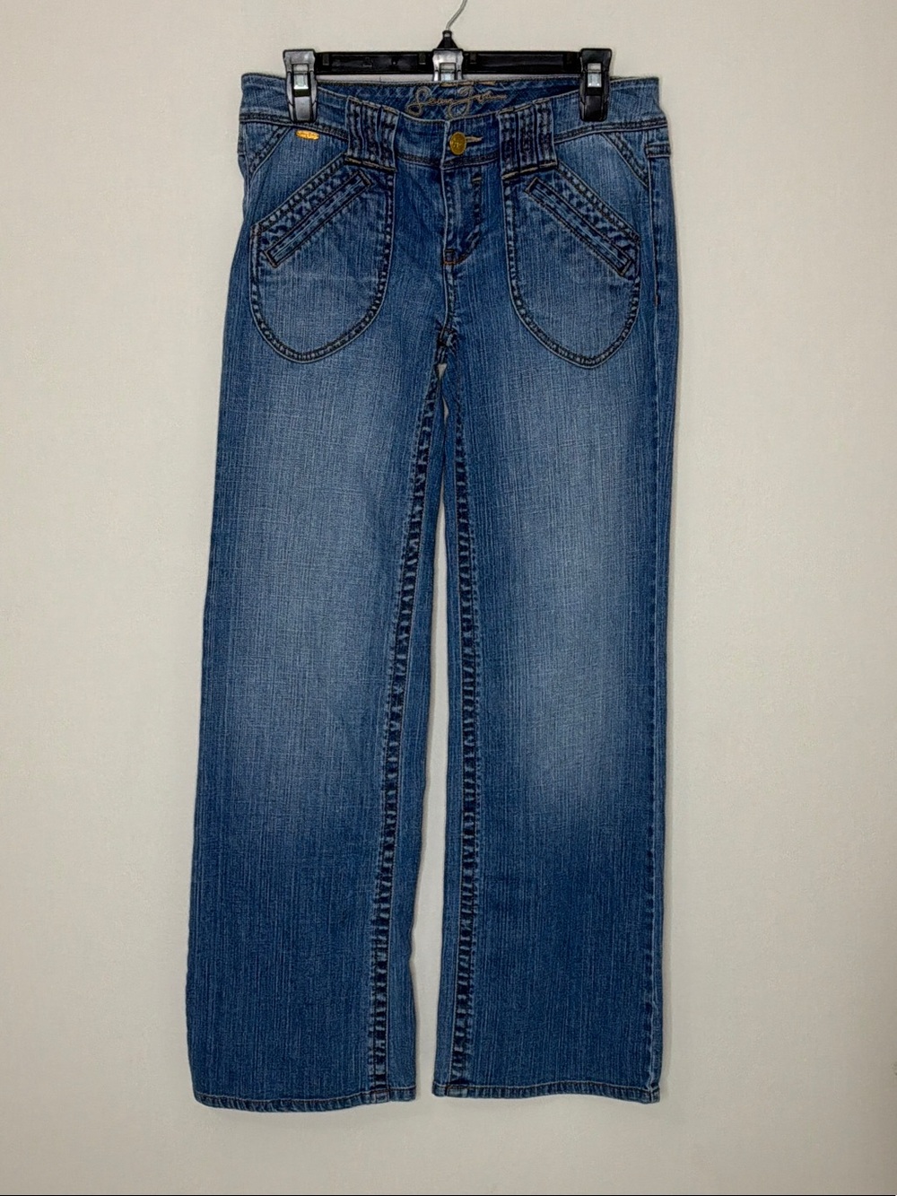 Sean John Women's/Junior Wide Straight Leg Jeans in Medium Blue Wash